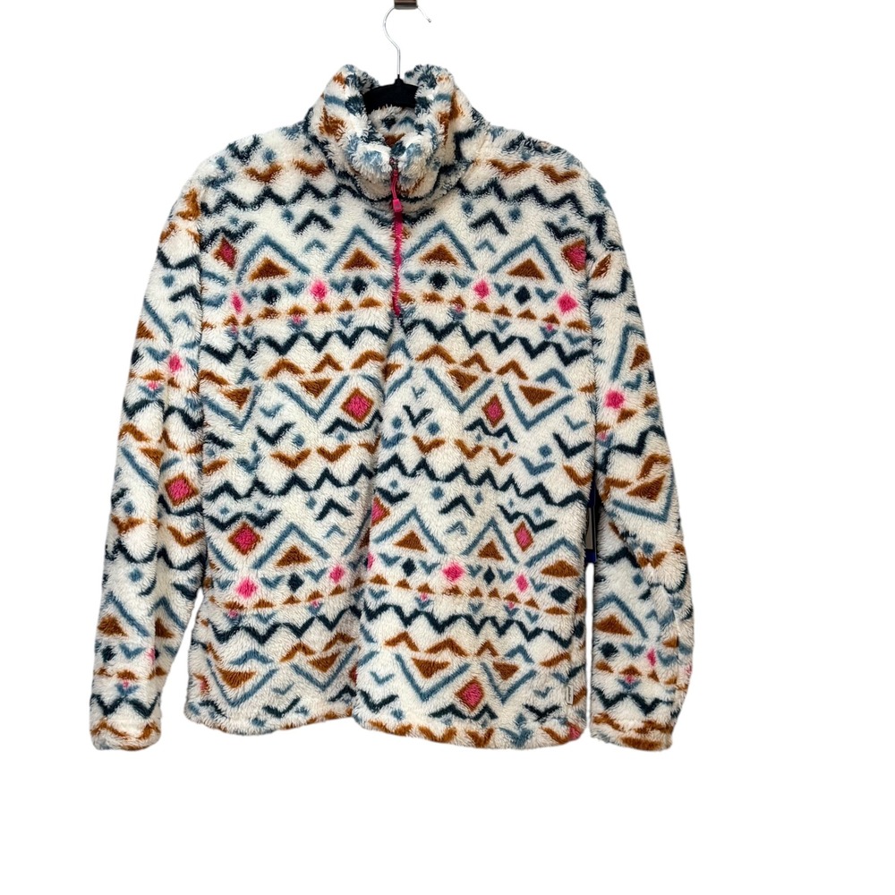 Eddie Bauer Womens Large Quarter Zip Fleece Faux Fur Pullover Southwestern Print